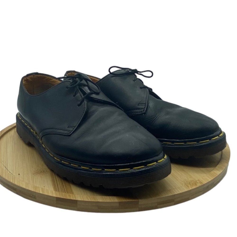 Dr. Doc Martens 1461 Smooth Leather Oxford Loafer Women 8 Black Yellow Stitching